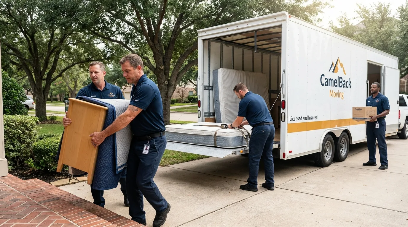 Crew loading residential truck for cross-state move from Forestdale, MA