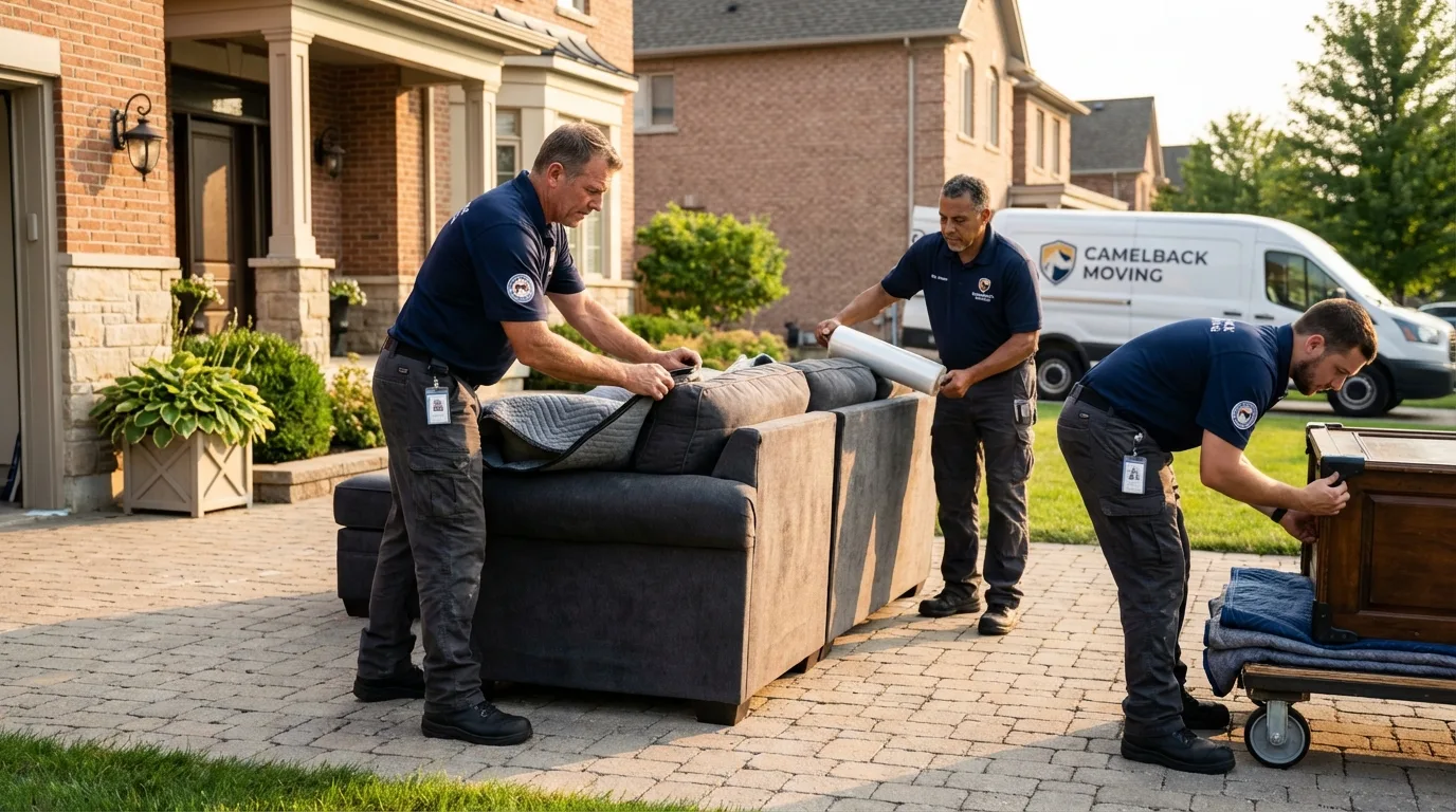 Large estate moving crew wrapping furniture in Forestdale, MA